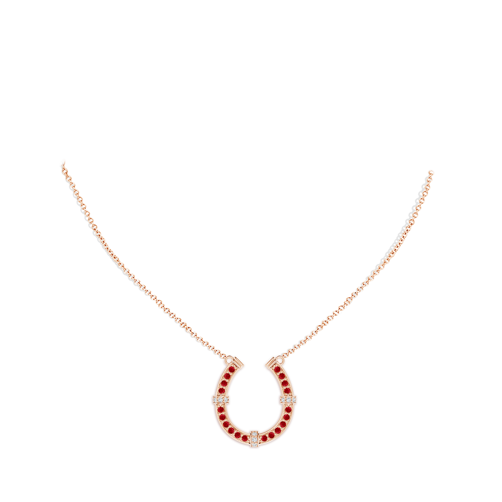 1.3mm AAA Pave-Set Ruby and Diamond Horseshoe Pendant Necklace in Rose Gold pen