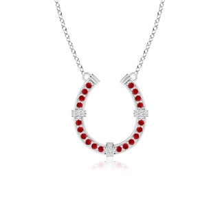 1.3mm AAA Pave-Set Ruby and Diamond Horseshoe Pendant Necklace in White Gold