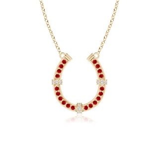 1.3mm AAA Pave-Set Ruby and Diamond Horseshoe Pendant Necklace in Yellow Gold