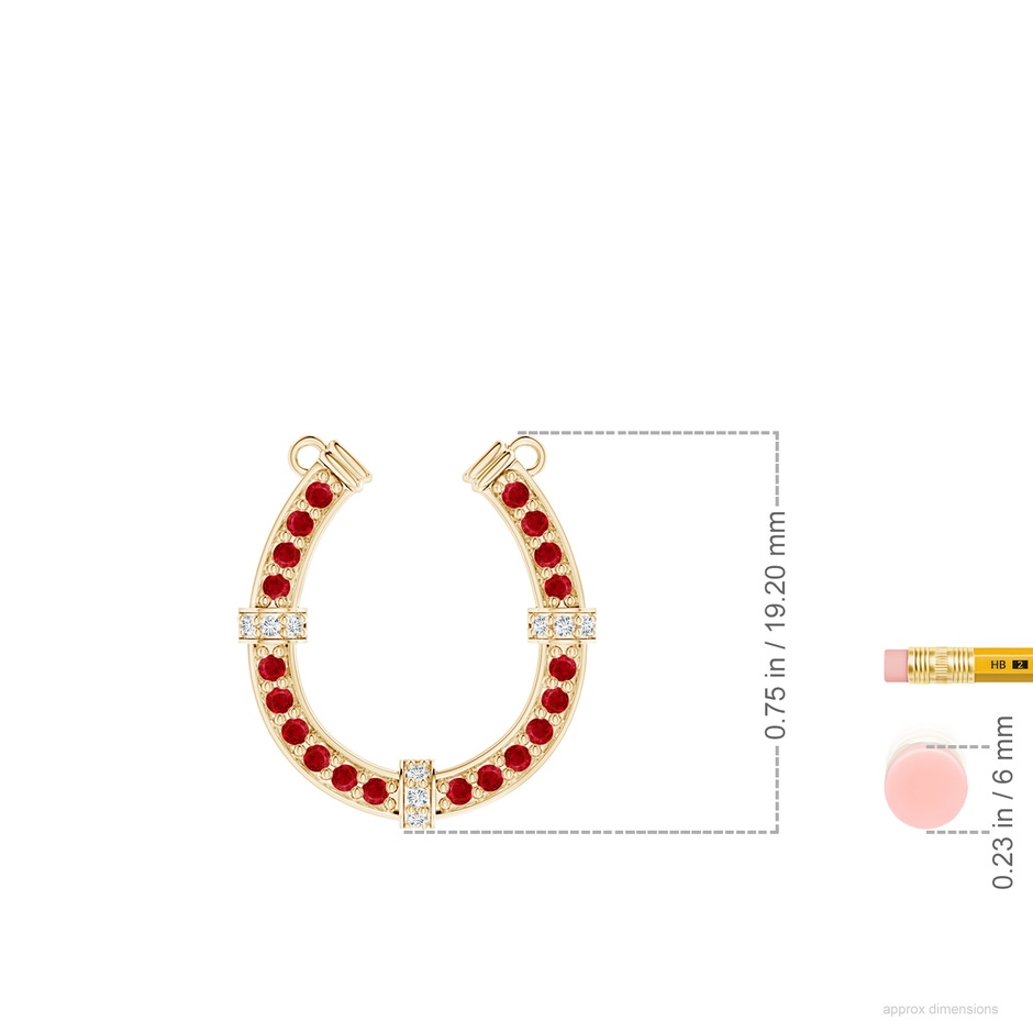 1.3mm AAA Pave-Set Ruby and Diamond Horseshoe Pendant Necklace in Yellow Gold ruler