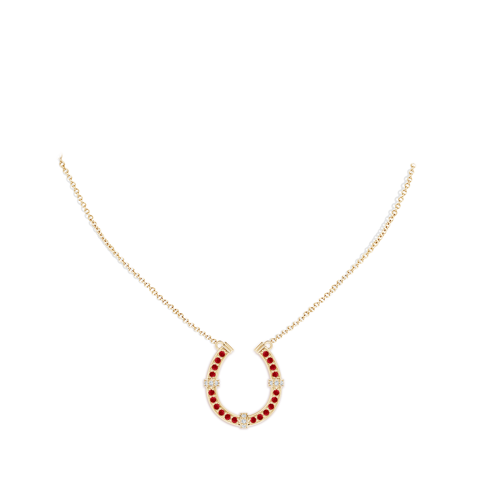 1.3mm AAA Pave-Set Ruby and Diamond Horseshoe Pendant Necklace in Yellow Gold pen