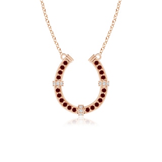 1.3mm AAAA Pave-Set Ruby and Diamond Horseshoe Pendant Necklace in 10K Rose Gold