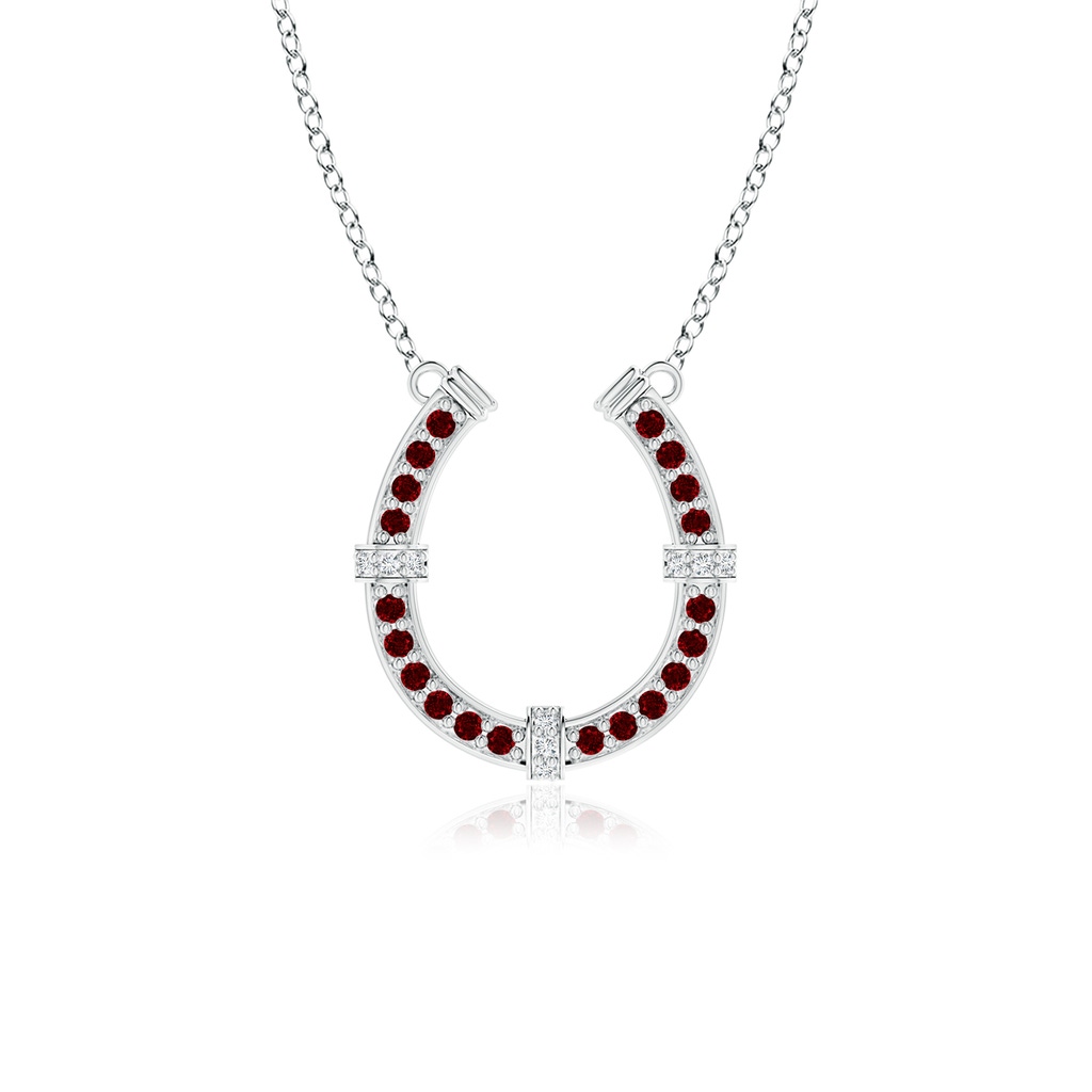 1.3mm AAAA Pave-Set Ruby and Diamond Horseshoe Pendant Necklace in P950 Platinum