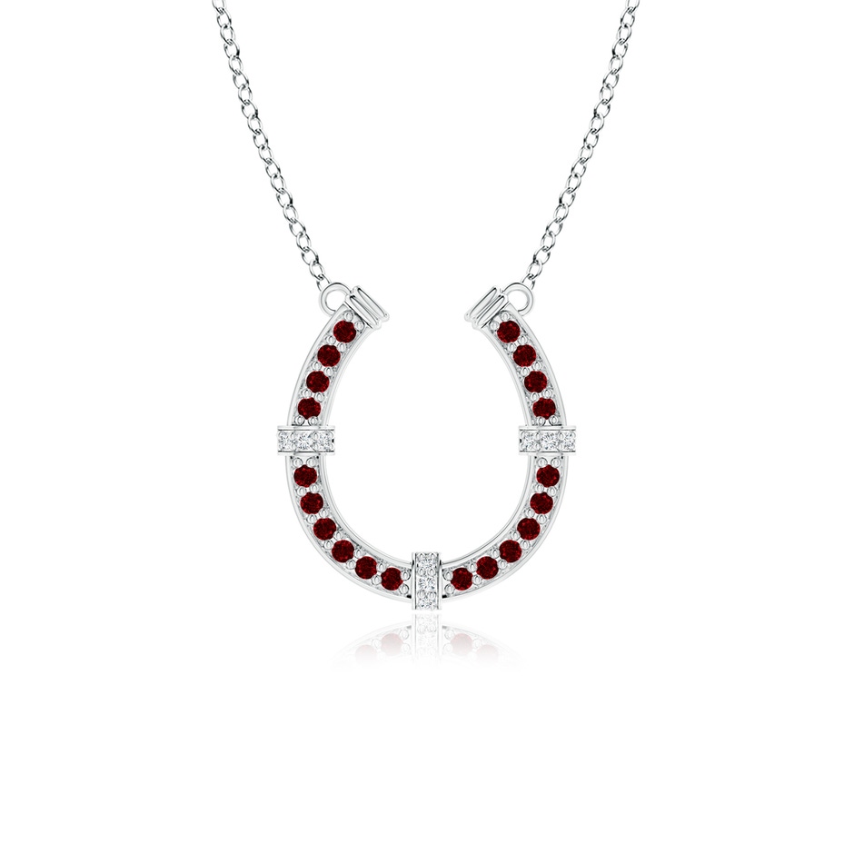 1.3mm AAAA Pave-Set Ruby and Diamond Horseshoe Pendant Necklace in P950 Platinum 