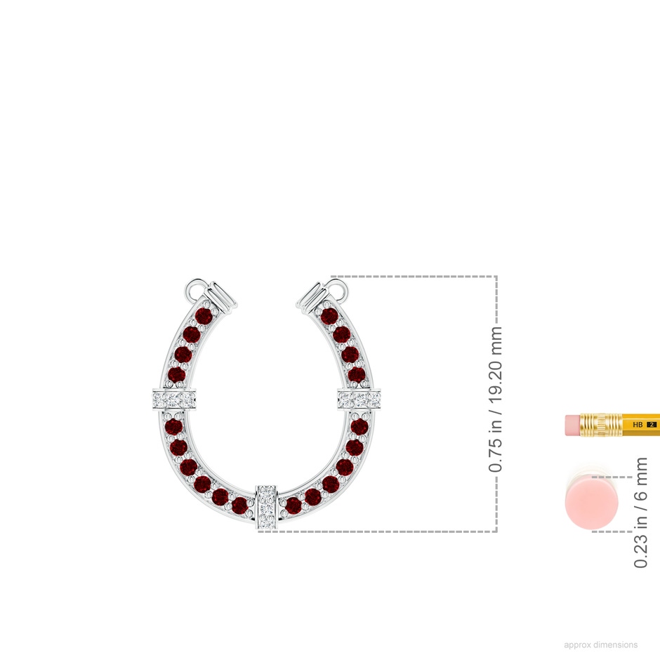 1.3mm AAAA Pave-Set Ruby and Diamond Horseshoe Pendant Necklace in P950 Platinum ruler