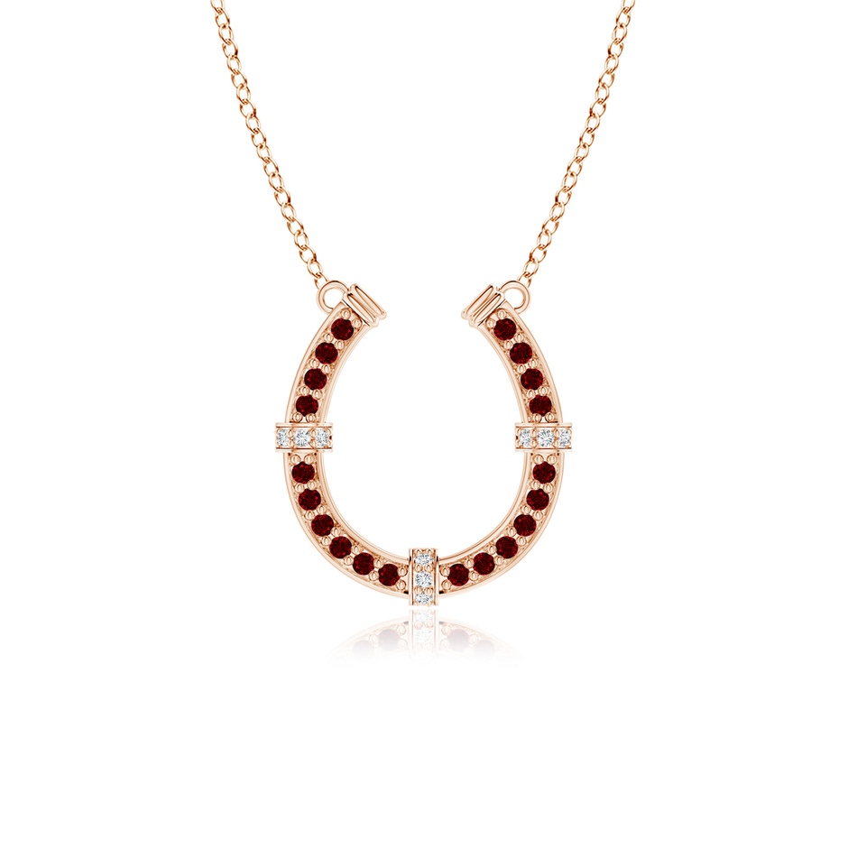 1.3mm AAAA Pave-Set Ruby and Diamond Horseshoe Pendant Necklace in Rose Gold 