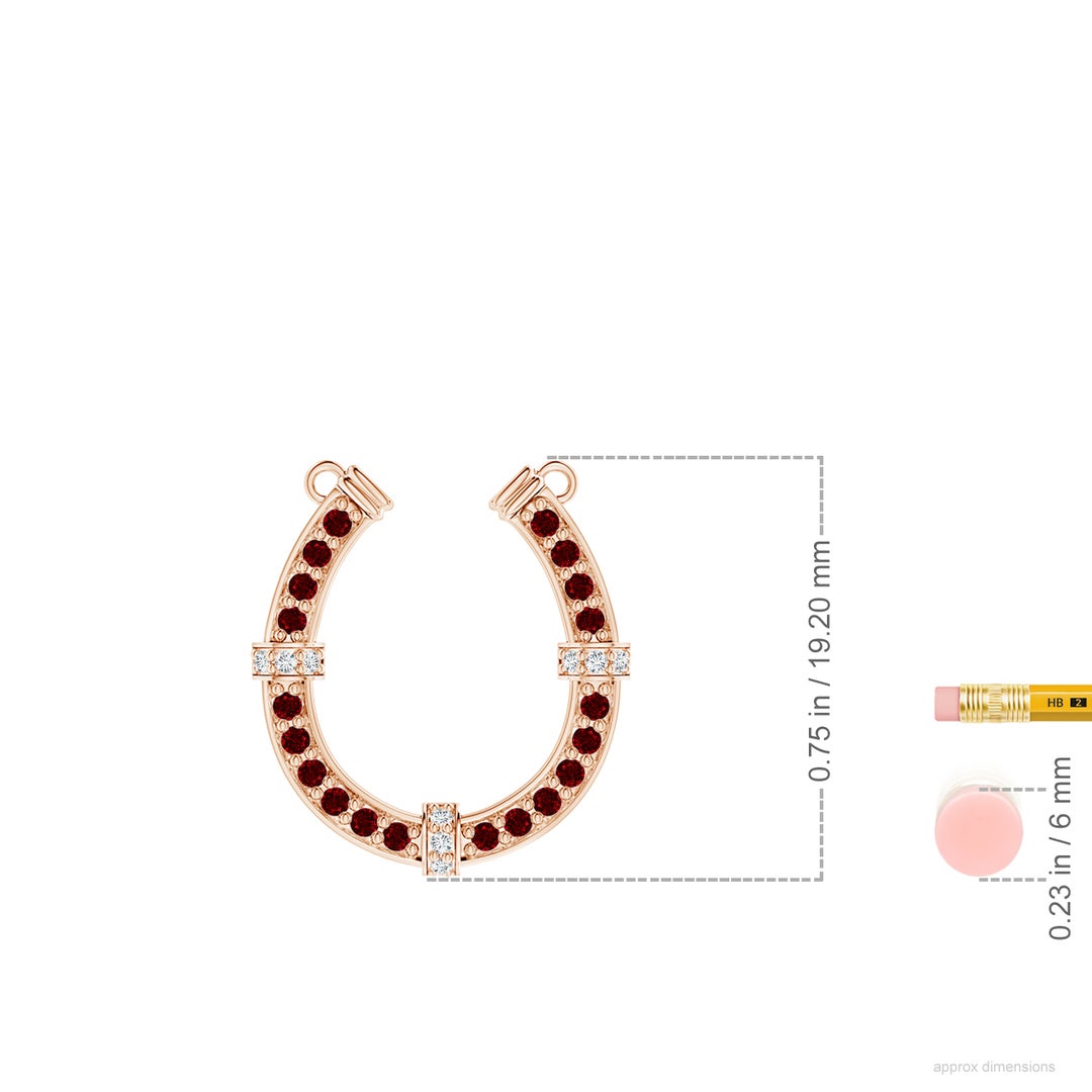 1.3mm AAAA Pave-Set Ruby and Diamond Horseshoe Pendant Necklace in Rose Gold - ruler