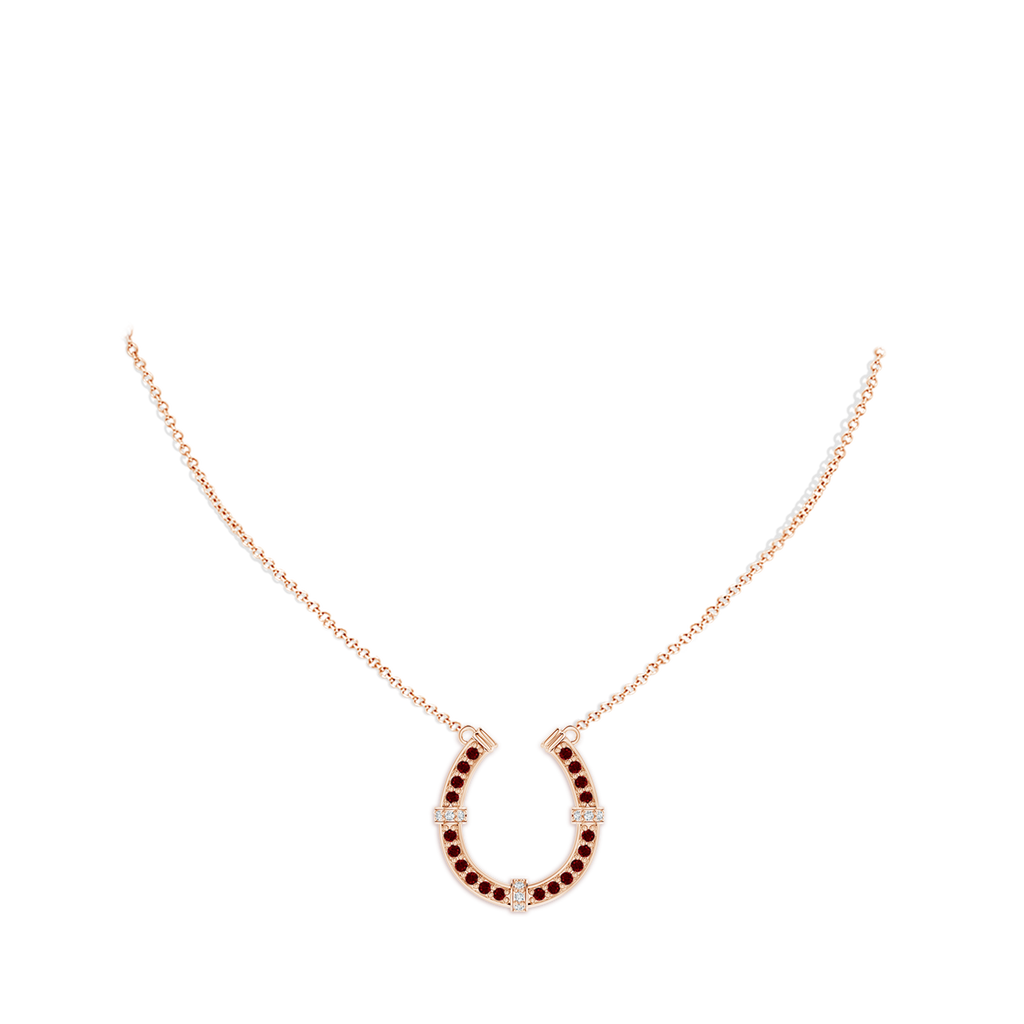 1.3mm AAAA Pave-Set Ruby and Diamond Horseshoe Pendant Necklace in Rose Gold pen