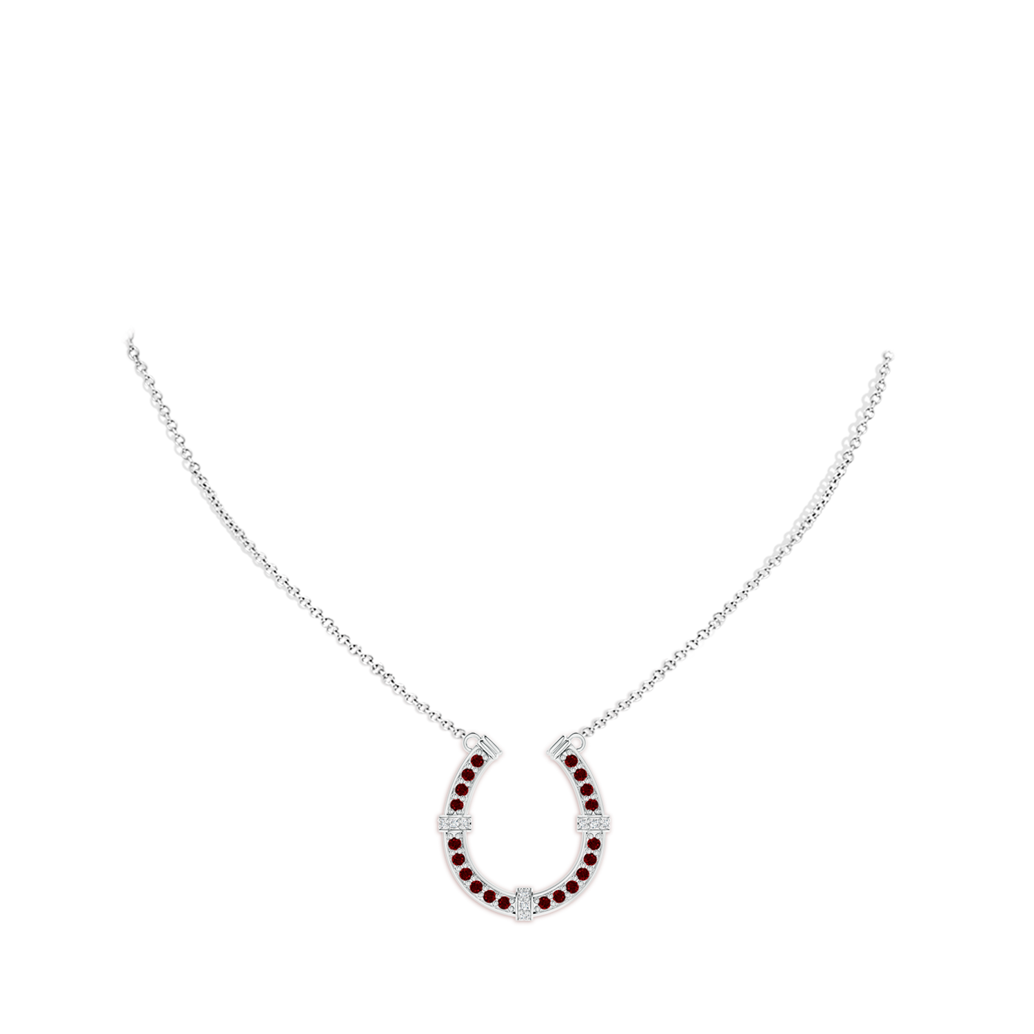 1.3mm AAAA Pave-Set Ruby and Diamond Horseshoe Pendant Necklace in White Gold - body_neck