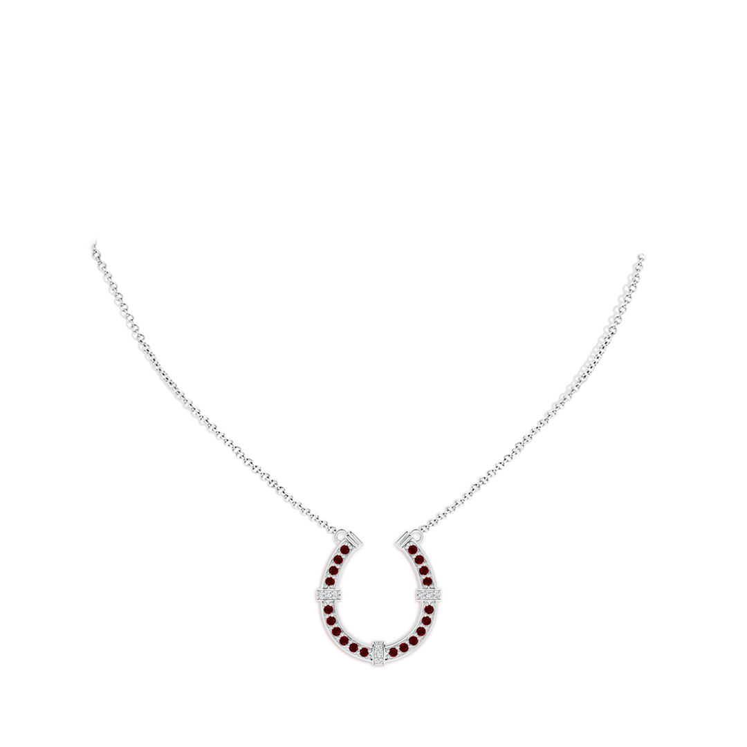 1.3mm AAAA Pave-Set Ruby and Diamond Horseshoe Pendant Necklace in White Gold - body_neck