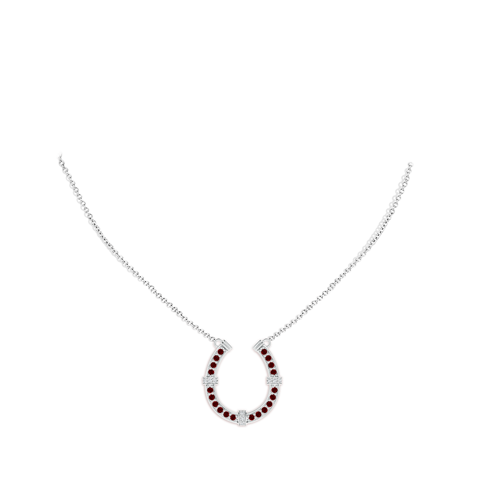 1.3mm AAAA Pave-Set Ruby and Diamond Horseshoe Pendant Necklace in White Gold pen