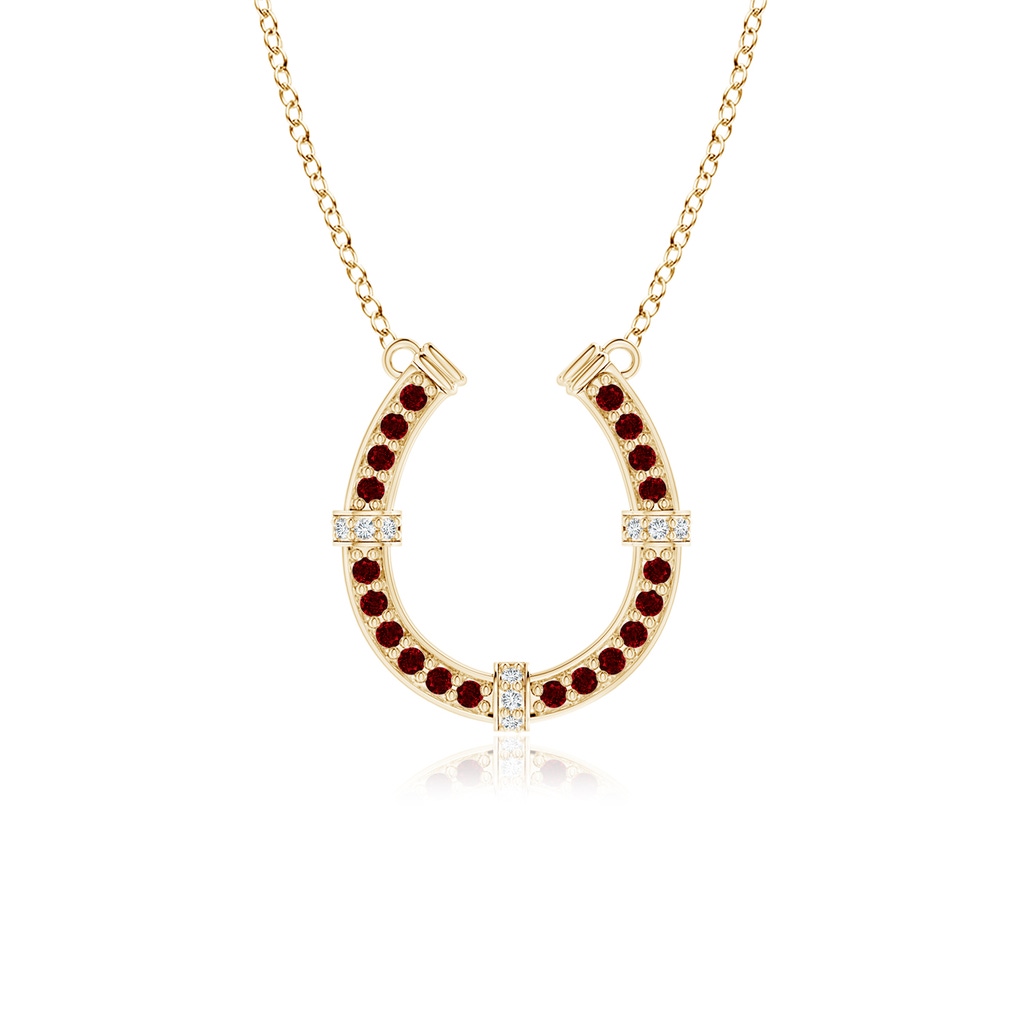1.3mm AAAA Pave-Set Ruby and Diamond Horseshoe Pendant Necklace in Yellow Gold