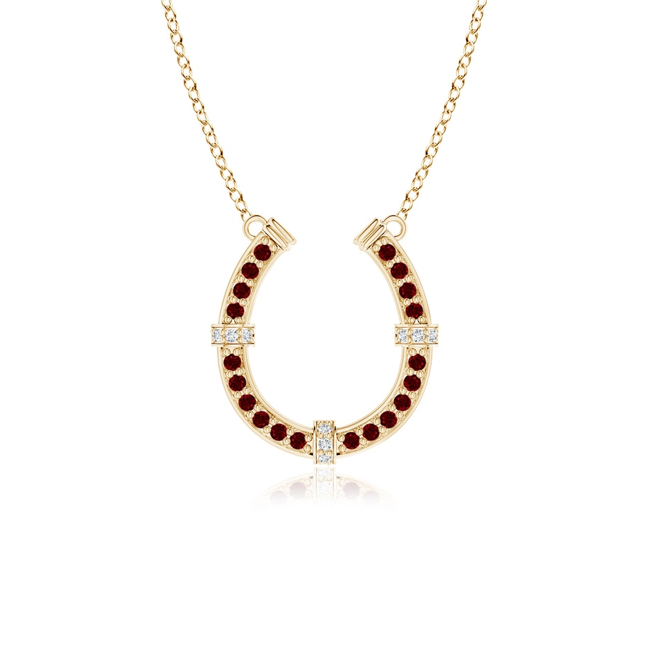 1.3mm AAAA Pave-Set Ruby and Diamond Horseshoe Pendant Necklace in Yellow Gold 
