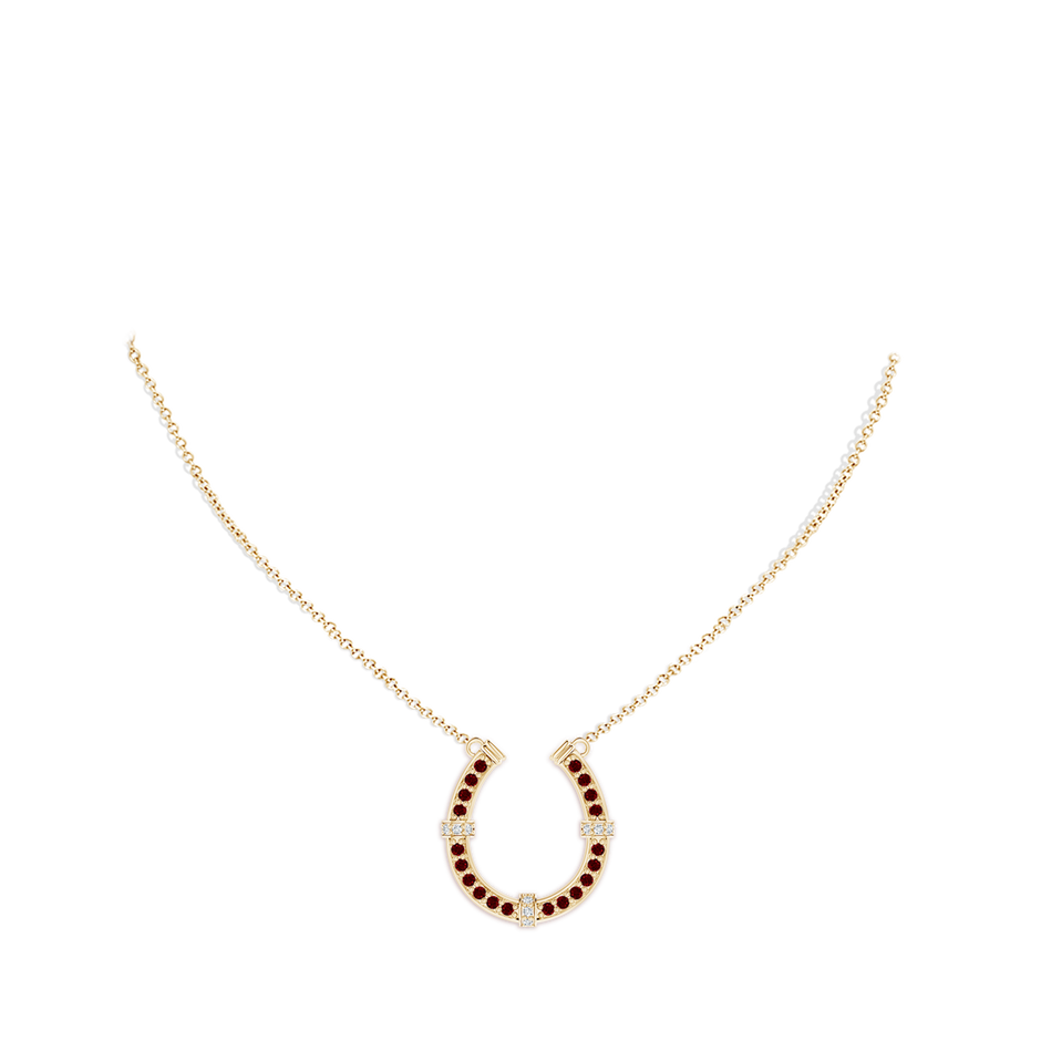 1.3mm AAAA Pave-Set Ruby and Diamond Horseshoe Pendant Necklace in Yellow Gold pen