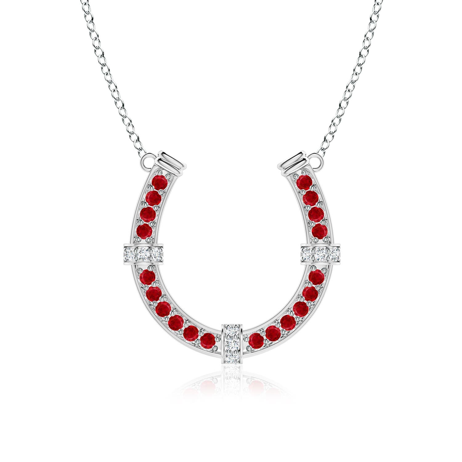 2.5mm AAA Pave-Set Ruby and Diamond Horseshoe Pendant Necklace in P950 Platinum