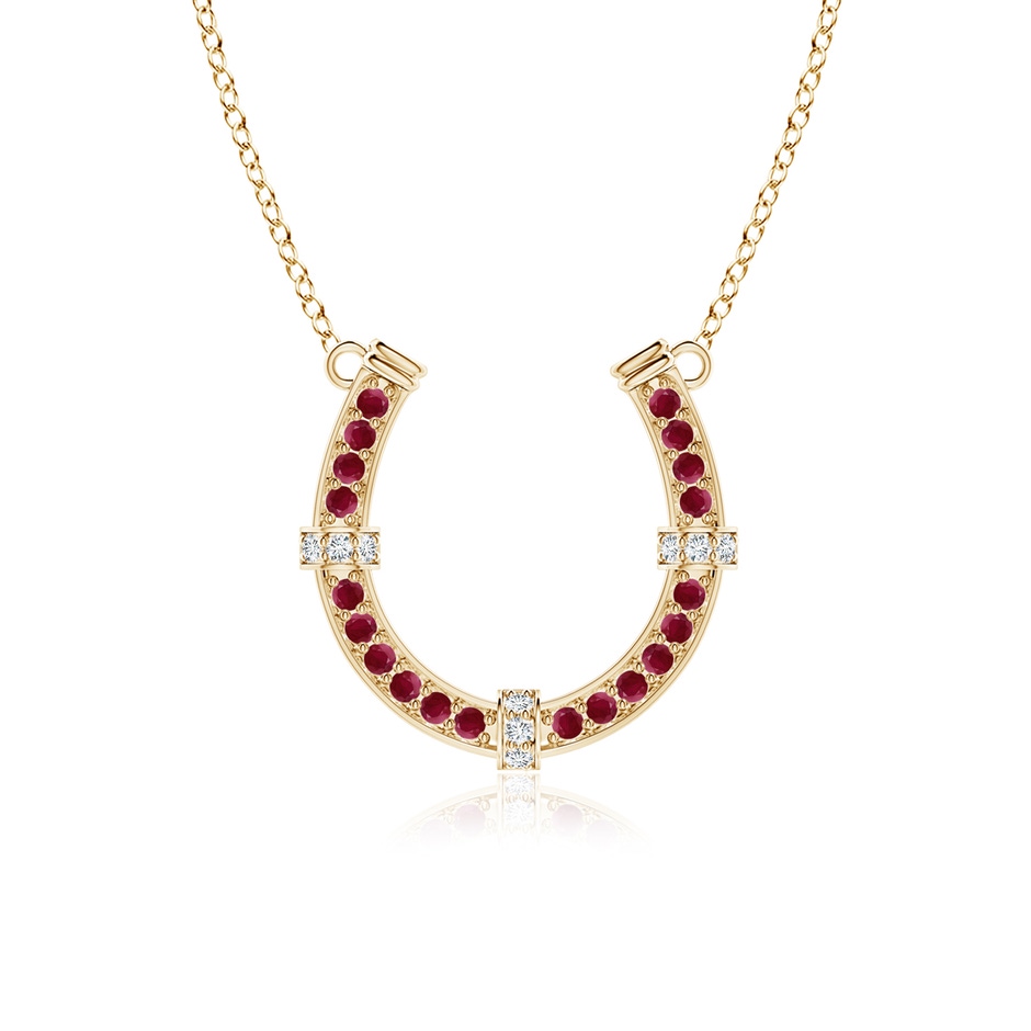 2mm A Pave-Set Ruby and Diamond Horseshoe Pendant Necklace in Yellow Gold 