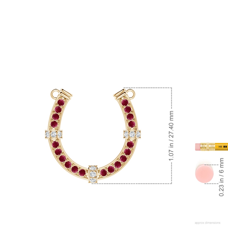 2mm A Pave-Set Ruby and Diamond Horseshoe Pendant Necklace in Yellow Gold ruler