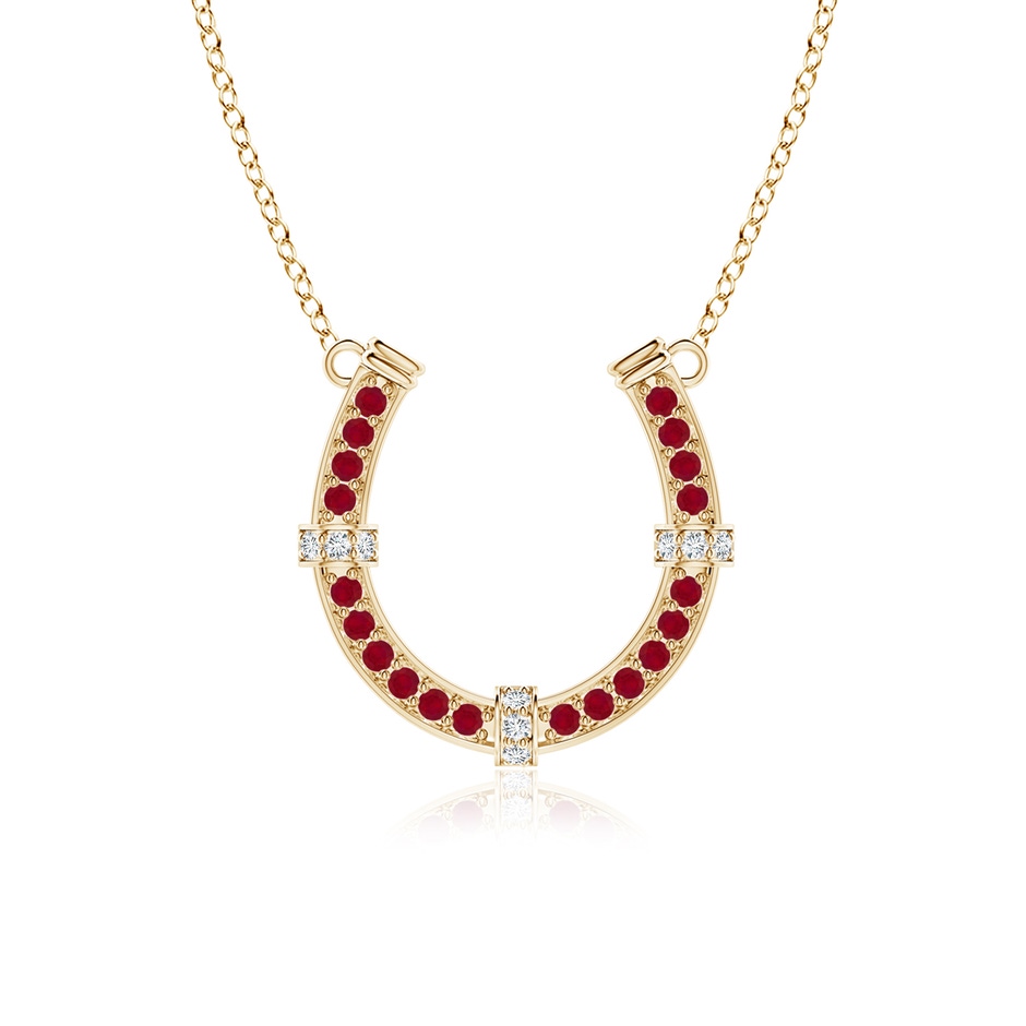 2mm AA Pave-Set Ruby and Diamond Horseshoe Pendant Necklace in Yellow Gold 