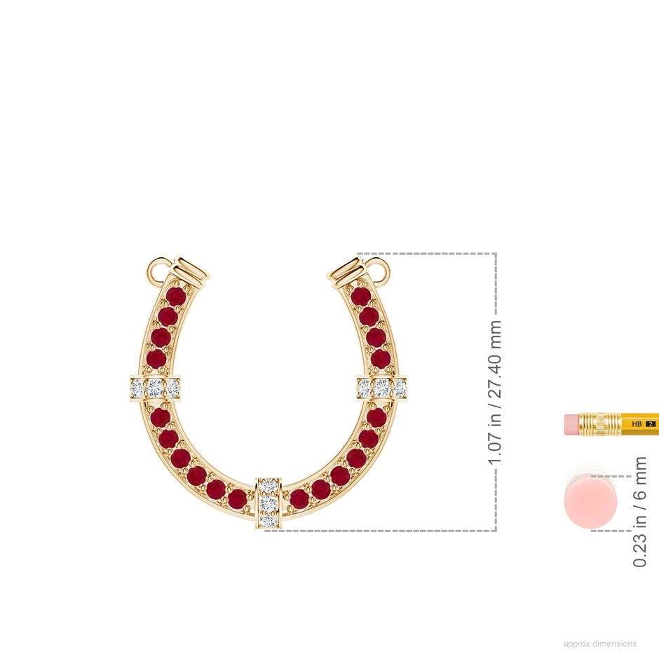 2mm AA Pave-Set Ruby and Diamond Horseshoe Pendant Necklace in Yellow Gold ruler