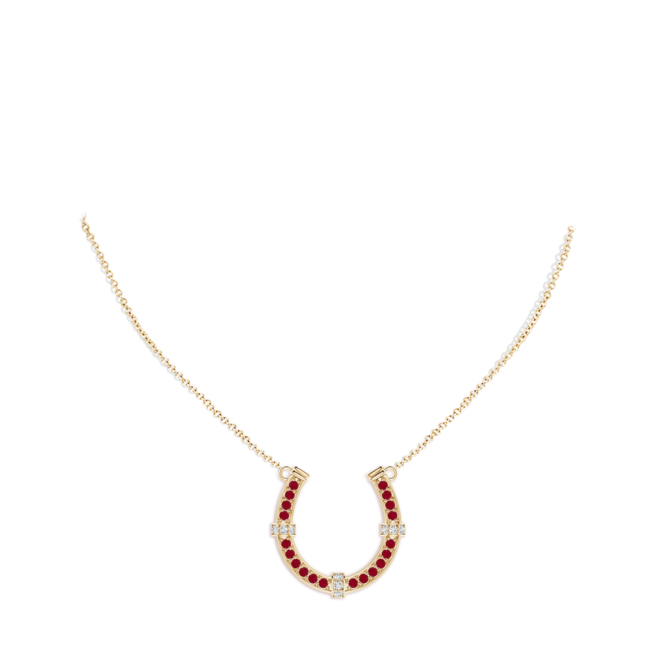 2mm AA Pave-Set Ruby and Diamond Horseshoe Pendant Necklace in Yellow Gold pen