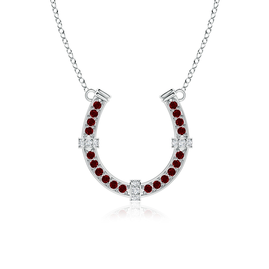2mm AAAA Pave-Set Ruby and Diamond Horseshoe Pendant Necklace in White Gold 