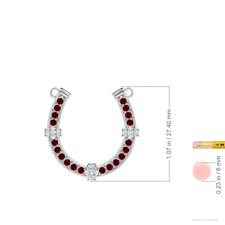 2mm AAAA Pave-Set Ruby and Diamond Horseshoe Pendant Necklace in White Gold ruler