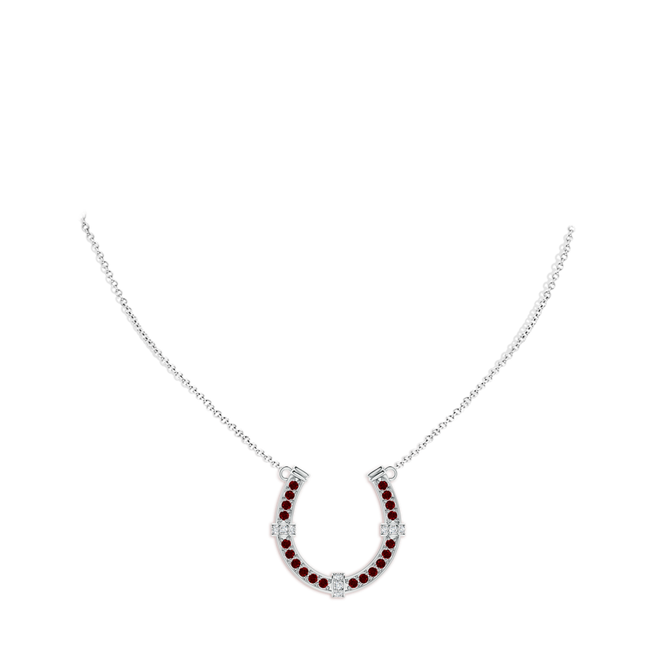 2mm AAAA Pave-Set Ruby and Diamond Horseshoe Pendant Necklace in White Gold pen