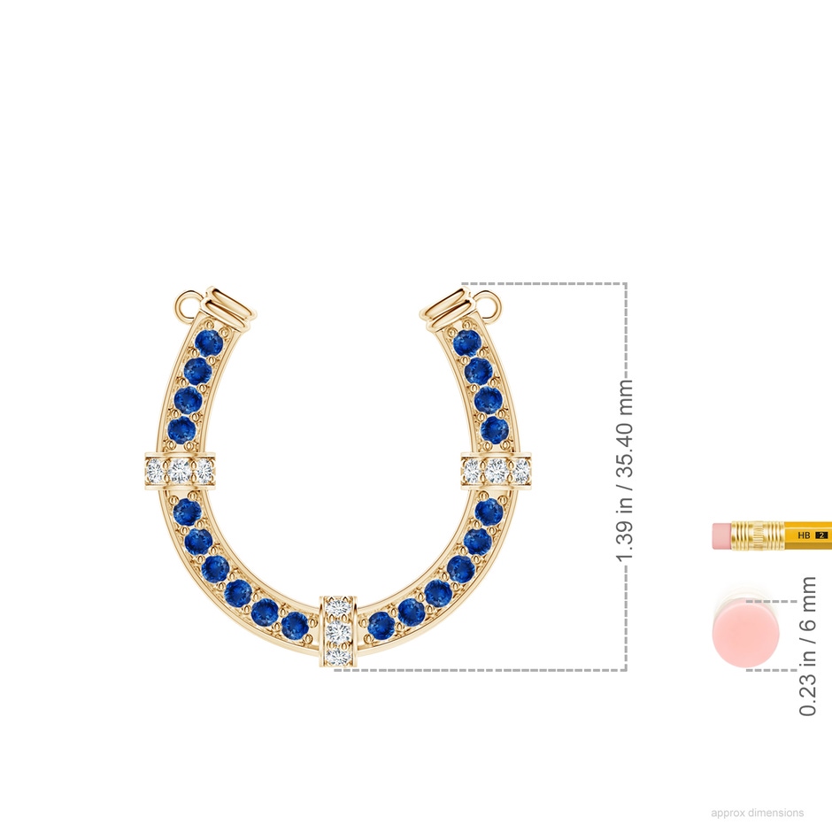 2.5mm AAA Pav�-Set Blue Sapphire and Diamond Horseshoe Pendant Necklace in Yellow Gold ruler