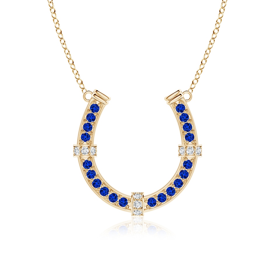 2.5mm AAAA Pav�-Set Blue Sapphire and Diamond Horseshoe Pendant Necklace in Yellow Gold 