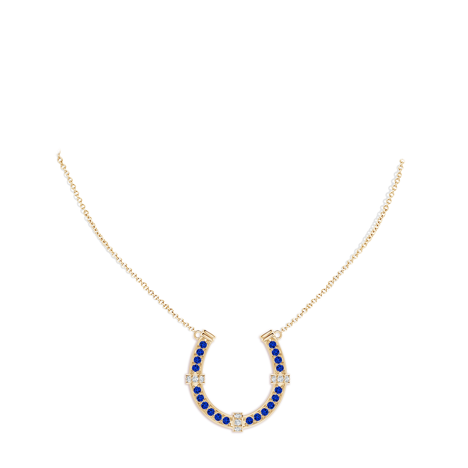 2.5mm AAAA Pav�-Set Blue Sapphire and Diamond Horseshoe Pendant Necklace in Yellow Gold pen