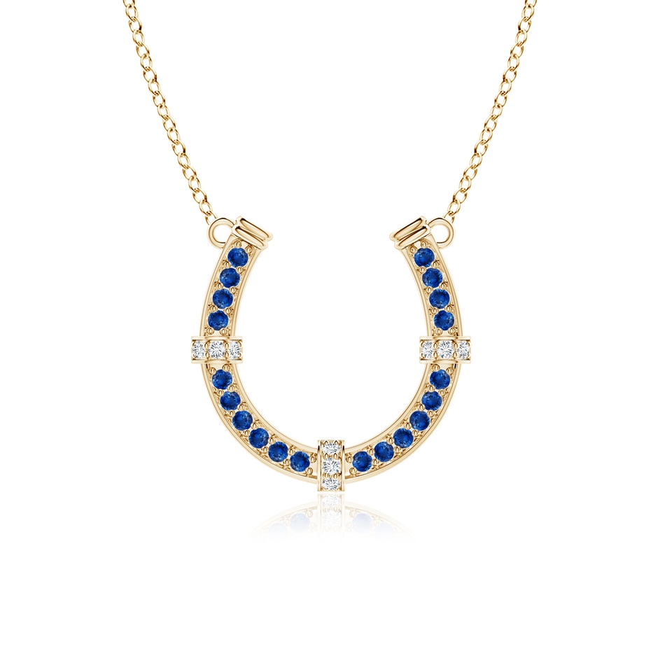 2mm AAA Pav�-Set Blue Sapphire and Diamond Horseshoe Pendant Necklace in Yellow Gold 