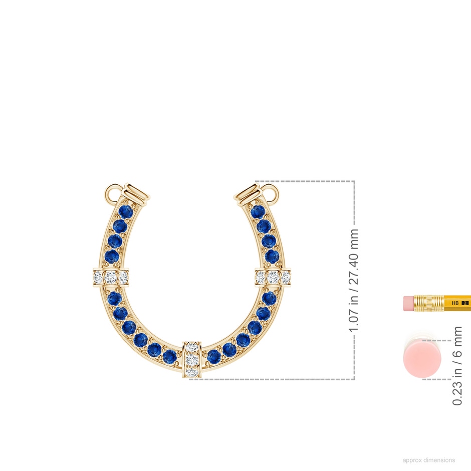 2mm AAA Pav�-Set Blue Sapphire and Diamond Horseshoe Pendant Necklace in Yellow Gold ruler