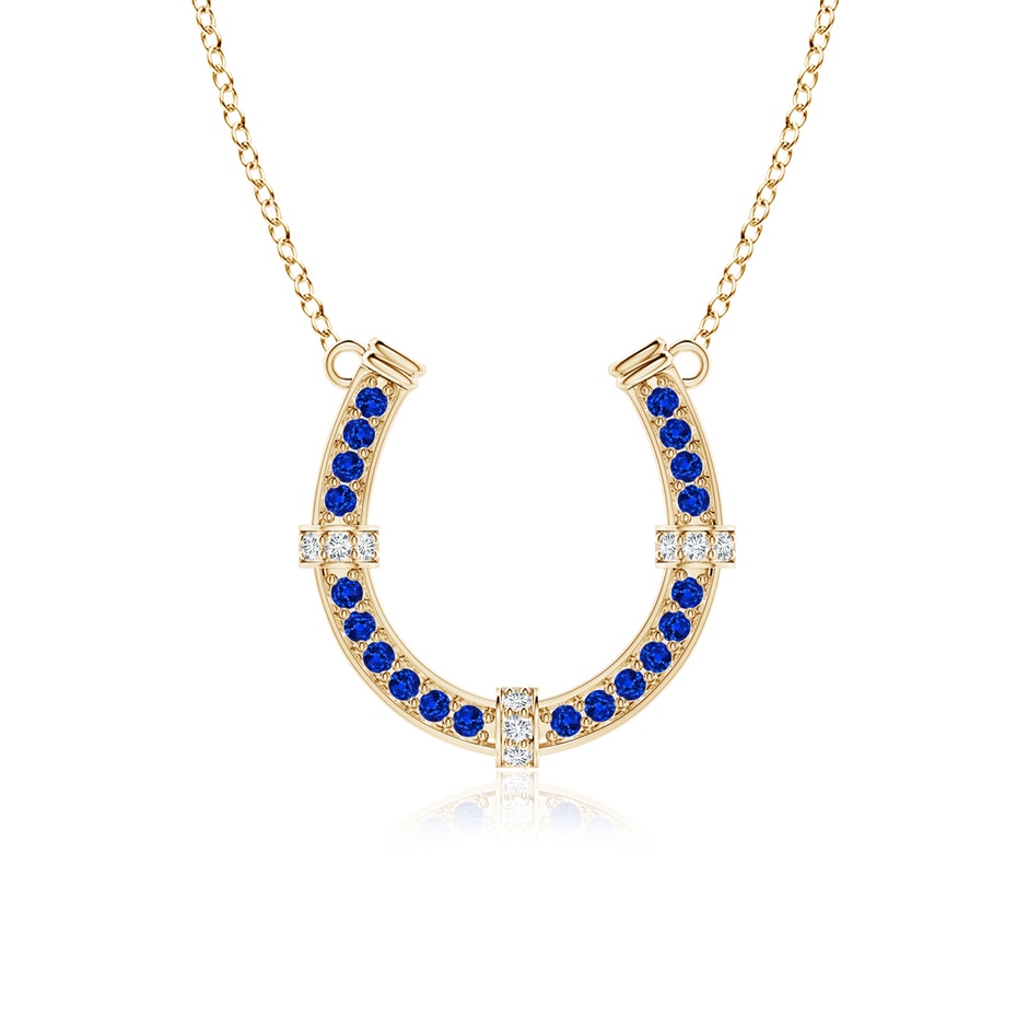 2mm AAAA Pav�-Set Blue Sapphire and Diamond Horseshoe Pendant Necklace in Yellow Gold 
