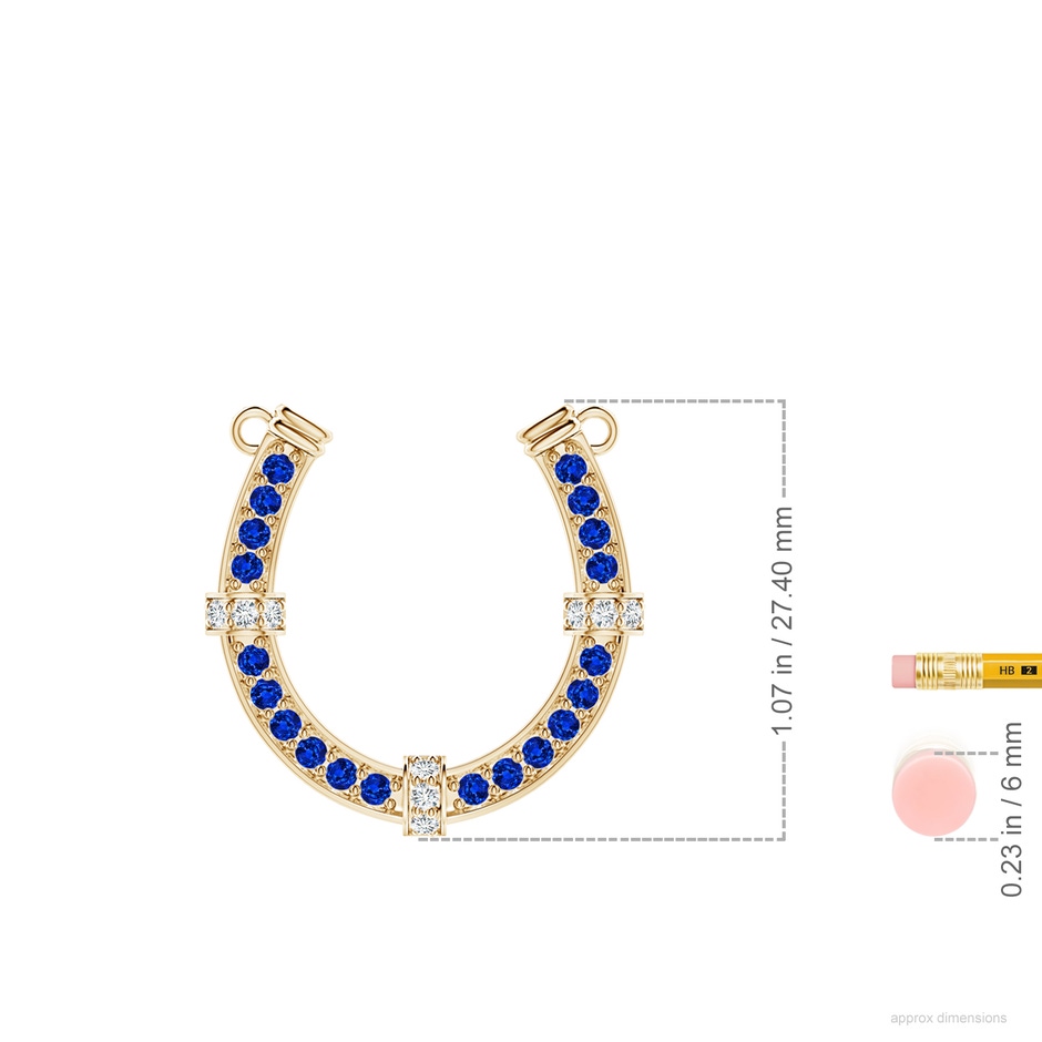 2mm AAAA Pav�-Set Blue Sapphire and Diamond Horseshoe Pendant Necklace in Yellow Gold ruler