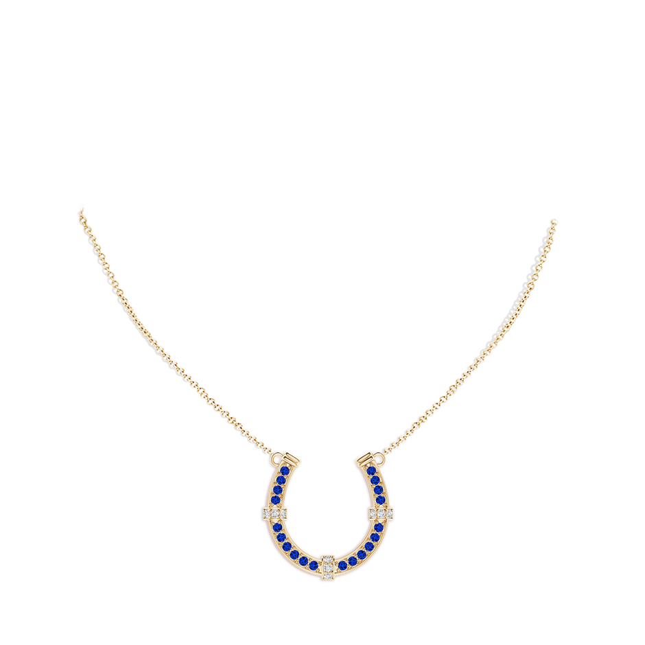 2mm AAAA Pav�-Set Blue Sapphire and Diamond Horseshoe Pendant Necklace in Yellow Gold pen