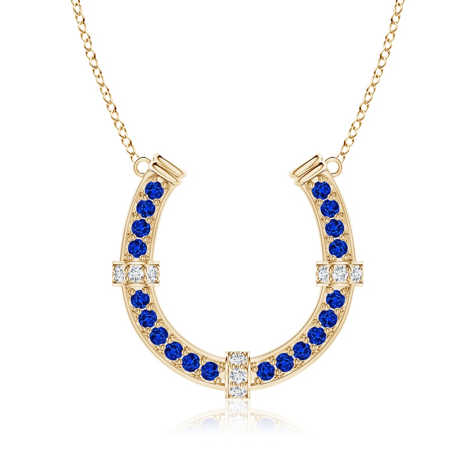 3mm AAAA Pav�-Set Blue Sapphire and Diamond Horseshoe Pendant Necklace in Yellow Gold 