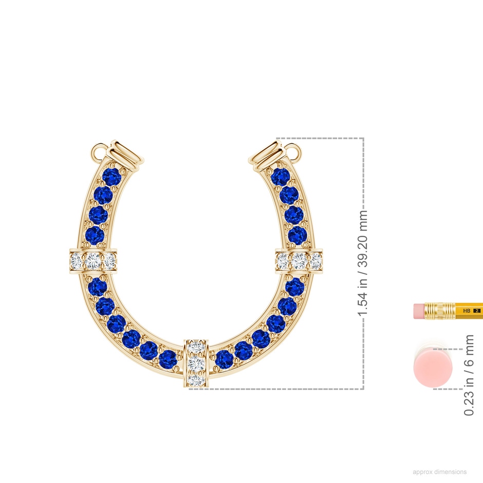 3mm AAAA Pav�-Set Blue Sapphire and Diamond Horseshoe Pendant Necklace in Yellow Gold ruler