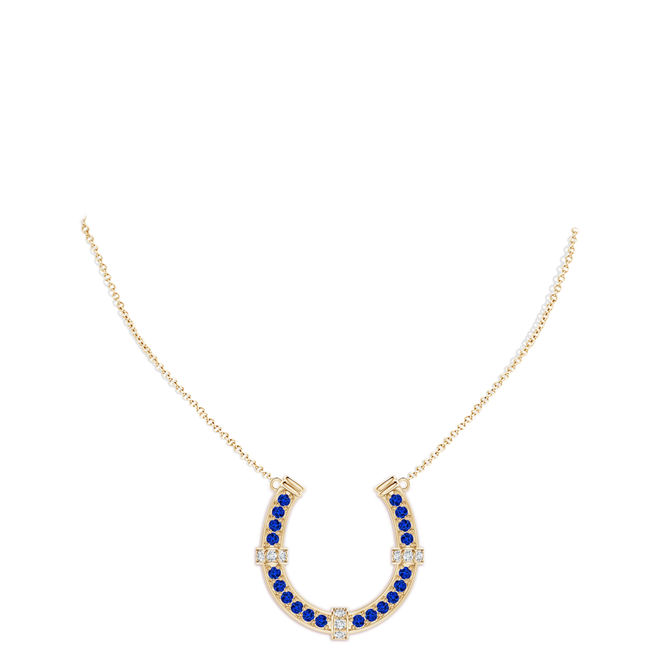 3mm AAAA Pav�-Set Blue Sapphire and Diamond Horseshoe Pendant Necklace in Yellow Gold pen