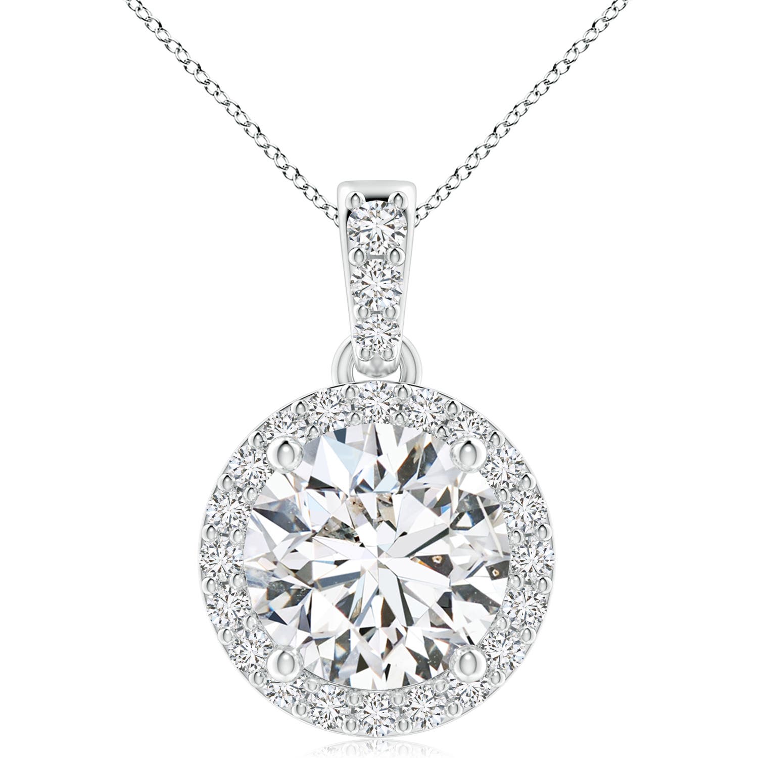 Angara 4.53 CTW Round Diamond Dangle Pendant with Halo in 18K White Gold