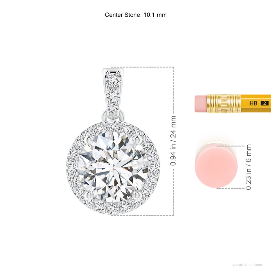 10.1mm HSI2 Round Diamond Dangle Pendant with Halo in S999 Silver ruler