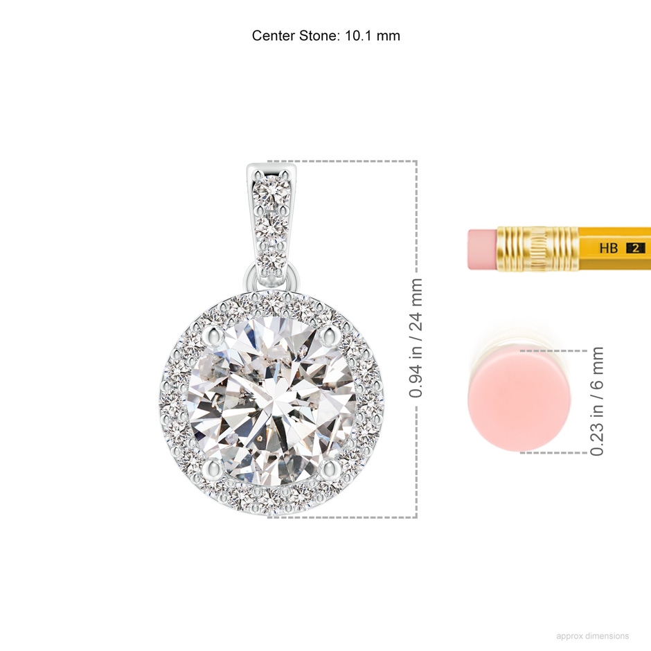 10.1mm IJI1I2 Round Diamond Dangle Pendant with Halo in P950 Platinum ruler