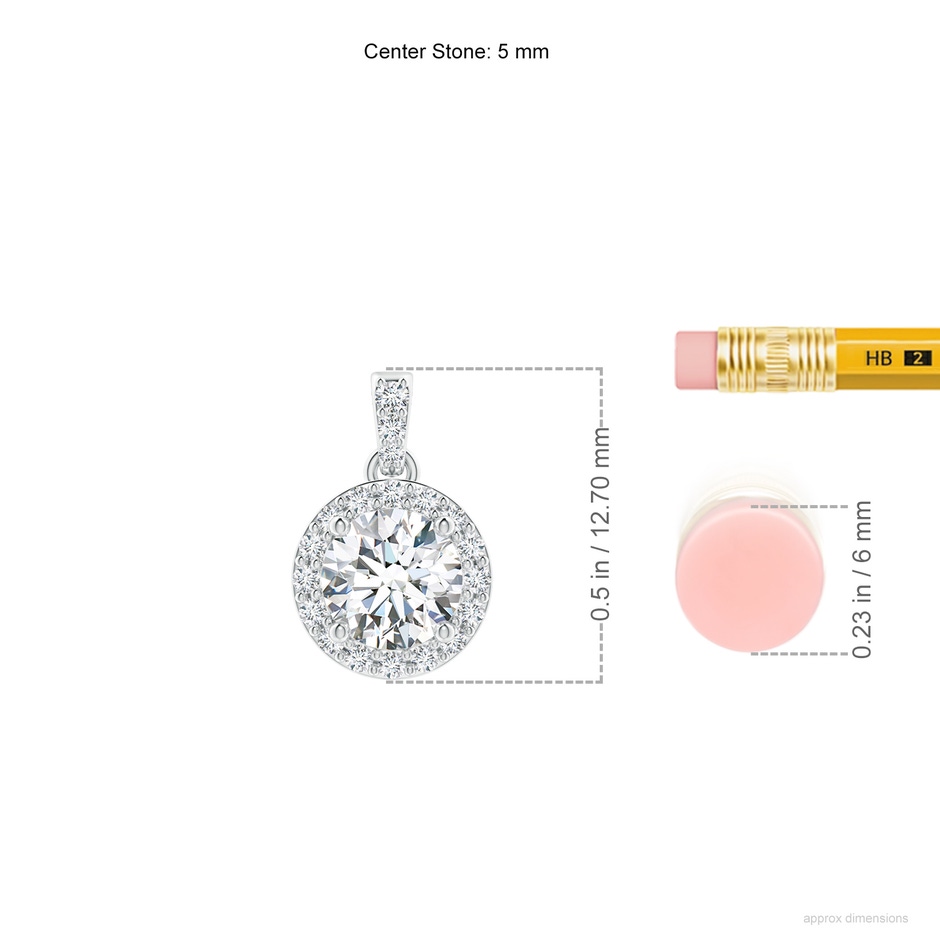 5mm GVS2 Round Diamond Dangle Pendant with Halo in White Gold ruler