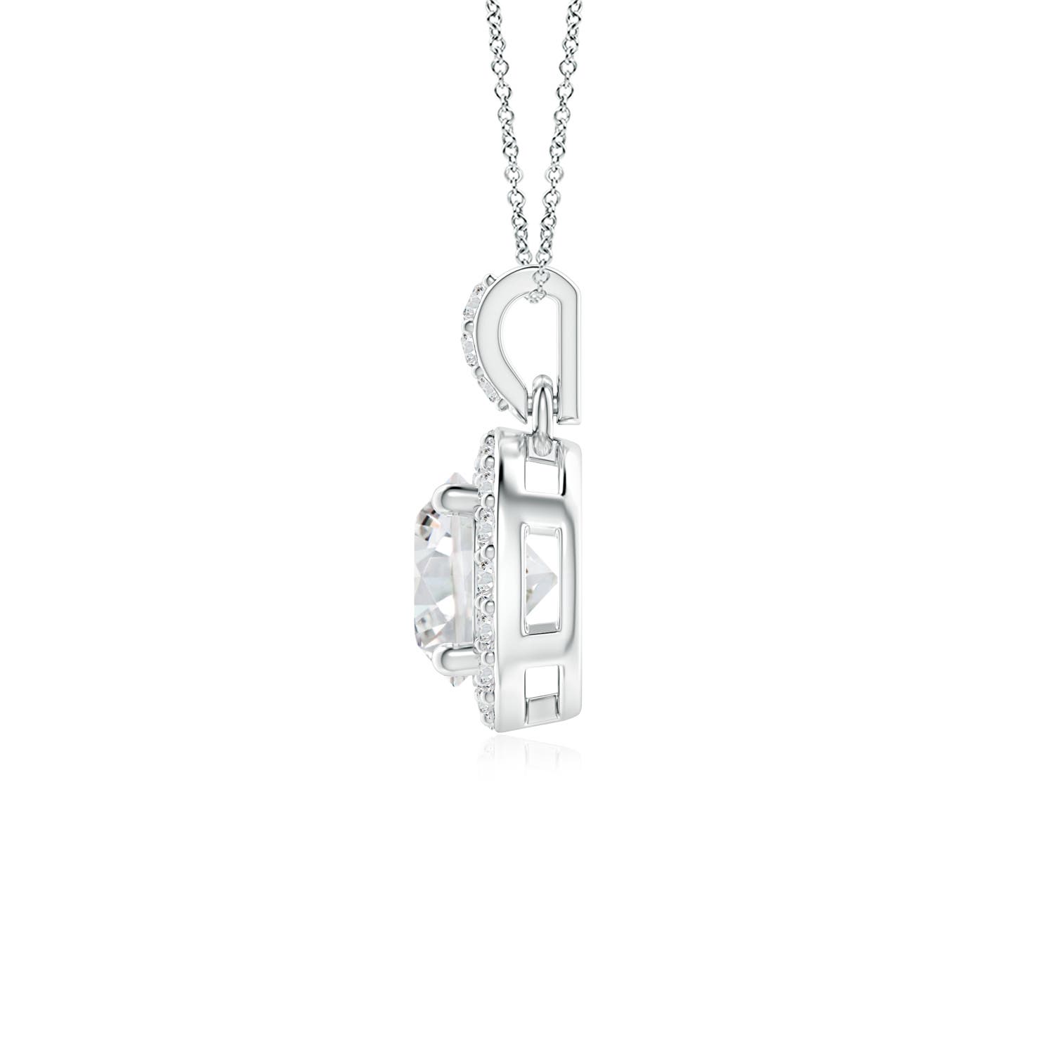 5mm HSI2 Round Diamond Dangle Pendant with Halo in 18K White Gold