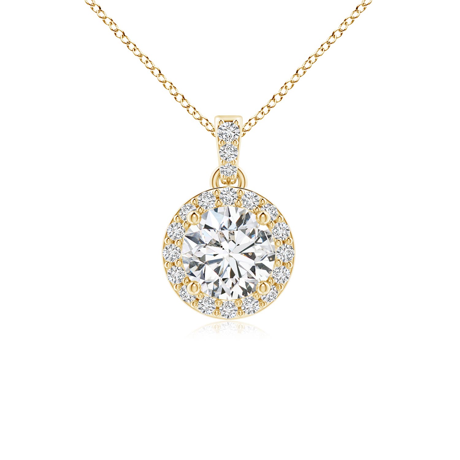 5mm HSI2 Round Diamond Dangle Pendant with Halo in 18K Yellow Gold