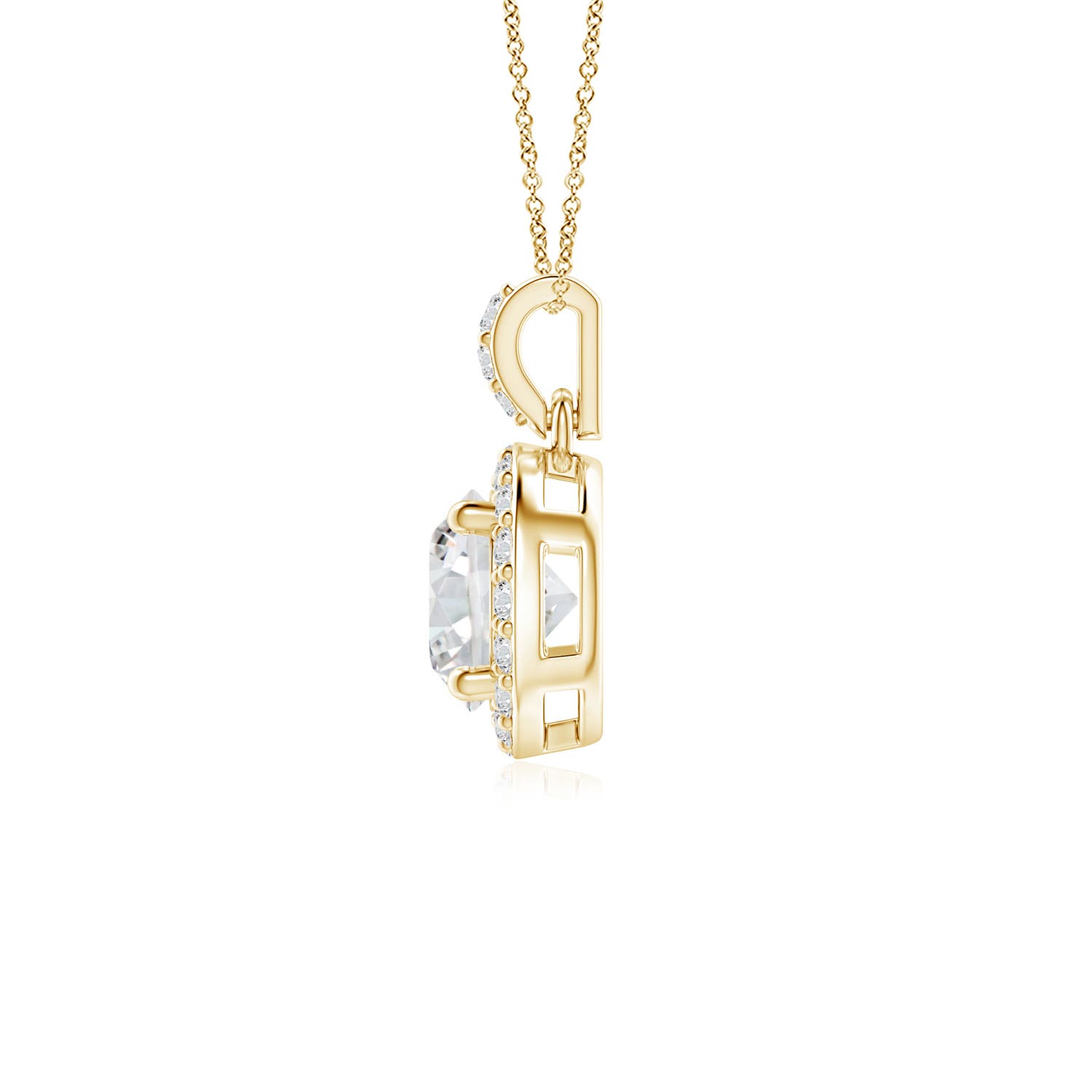 5mm HSI2 Round Diamond Dangle Pendant with Halo in 18K Yellow Gold