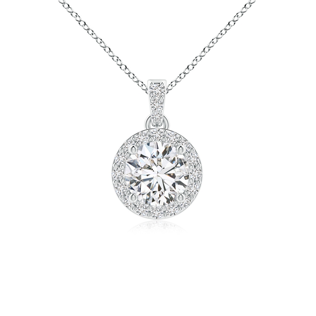 5mm HSI2 Round Diamond Dangle Pendant with Halo in White Gold
