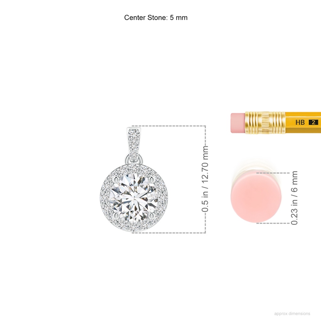 5mm HSI2 Round Diamond Dangle Pendant with Halo in White Gold ruler