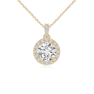 5mm HSI2 Round Diamond Dangle Pendant with Halo in Yellow Gold