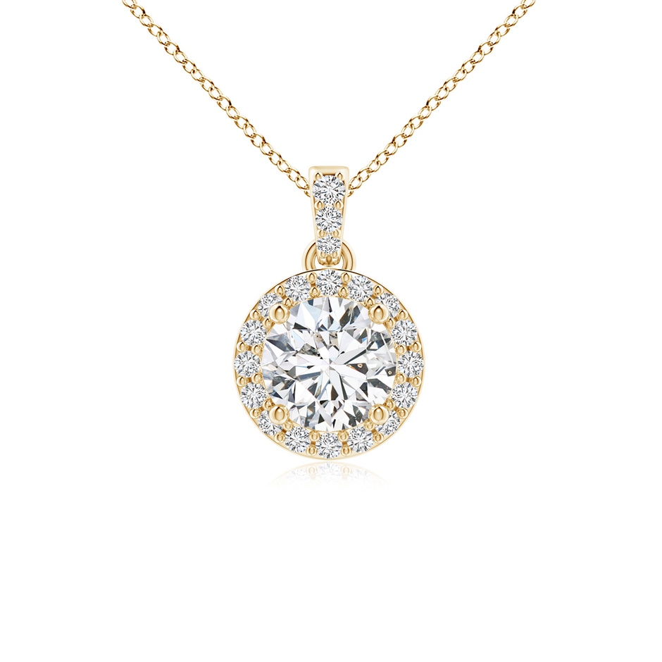 5mm HSI2 Round Diamond Dangle Pendant with Halo in Yellow Gold 