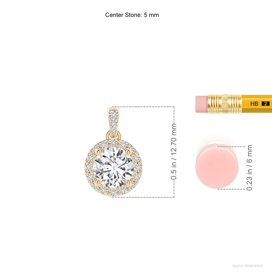 5mm HSI2 Round Diamond Dangle Pendant with Halo in Yellow Gold ruler